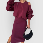 Leah Luxe | Cold-Shoulder Top & Midi Skirt Set