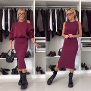 Leah Luxe | Cold-Shoulder Top & Midi Skirt Set