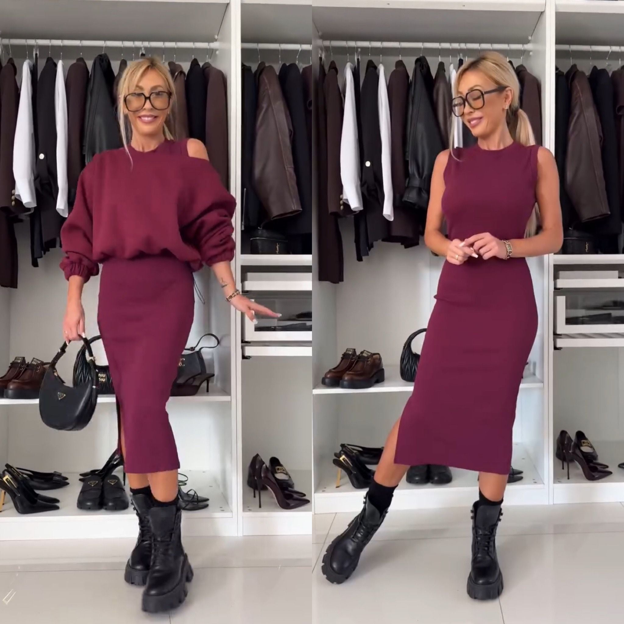 Leah Luxe | Cold-Shoulder Top & Midi Skirt Set