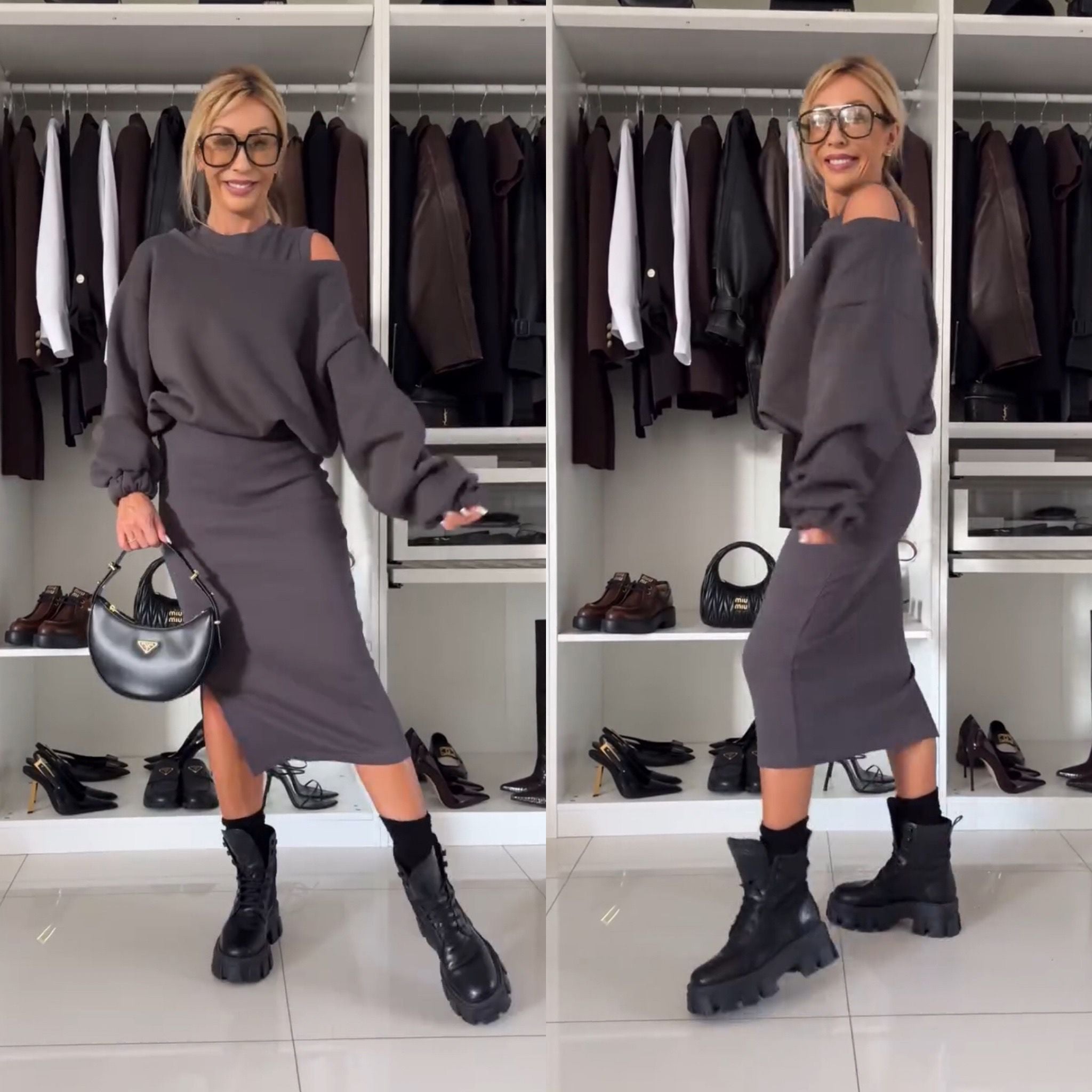 Leah Luxe | Cold-Shoulder Top & Midi Skirt Set