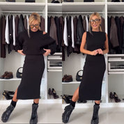 Leah Luxe | Cold-Shoulder Top & Midi Skirt Set
