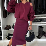 Leah Luxe | Cold-Shoulder Top & Midi Skirt Set